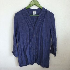 Lands’ End blue button down linen blouse